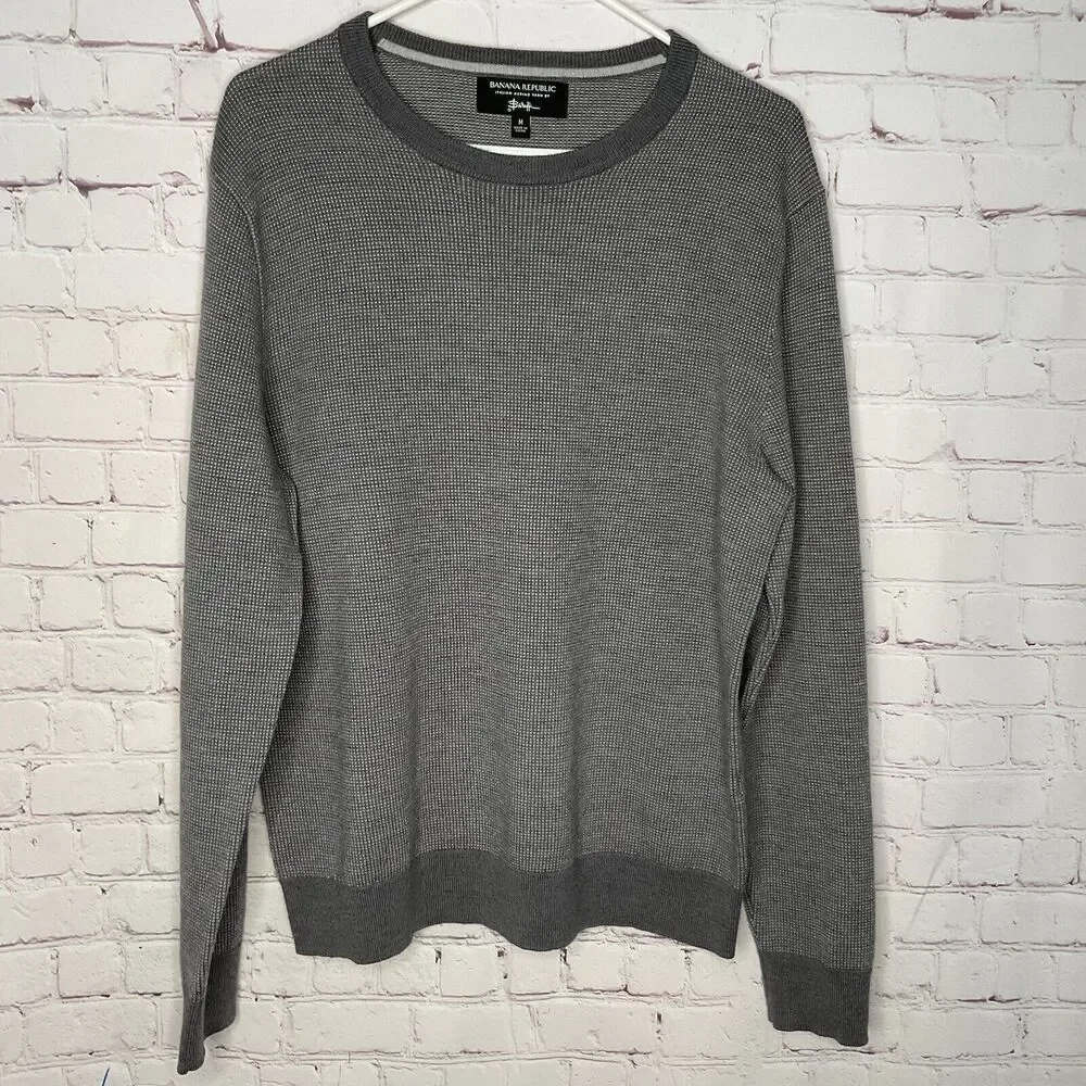 Banana‎ Republic Baruffa Sweater Men's Medium Gray Italian Merino Wool Pullover